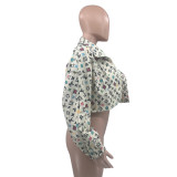 Woven New Tops Printed Long Sleeves Short Outsidewear