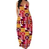 1 Piece Custom Casual Print Straps V Neck Maxi Dresses