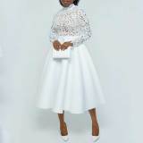 Elegant Lace Paneled A-line Swing Dress