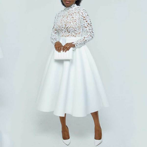 Elegant Lace Paneled A-line Swing Dress