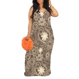 1 Piece Custom Casual Print Straps V Neck Maxi Dresses