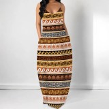 1 Piece Custom Casual Print Straps V Neck Maxi Dresses