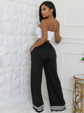 Loose Striped Contrast Wide Leg Trousers With Pocket