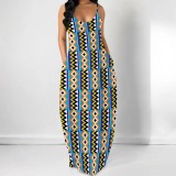 1 Piece Custom Casual Print Straps V Neck Maxi Dresses