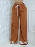Loose Striped Contrast Wide Leg Trousers With Pocket