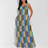 1 Piece Custom Casual Print Straps V Neck Maxi Dresses