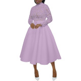 Elegant Lace Paneled A-line Swing Dress