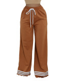 Loose Striped Contrast Wide Leg Trousers With Pocket