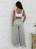 Loose Striped Contrast Wide Leg Trousers With Pocket