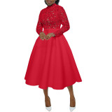 Elegant Lace Paneled A-line Swing Dress