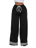 Loose Striped Contrast Wide Leg Trousers With Pocket