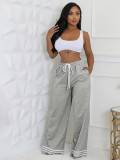 Loose Striped Contrast Wide Leg Trousers With Pocket