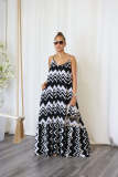 Casual Straps Printed Backless Long Dress