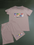Summer High Quality Cotton Mens Print O Neck Sportswear Shorts Set