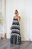 Casual Straps Printed Backless Long Dress