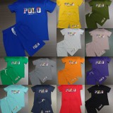 Summer High Quality Cotton Mens Print O Neck Sportswear Shorts Set