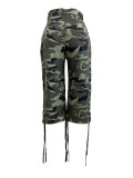 Summer Camou Drawstring Overalls Straight High Waist Cropped Pants
