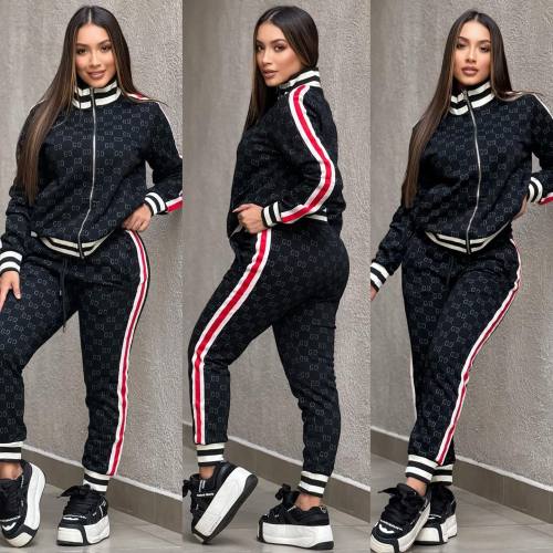Casual Printed Zipper Tracksuit Outfits Set