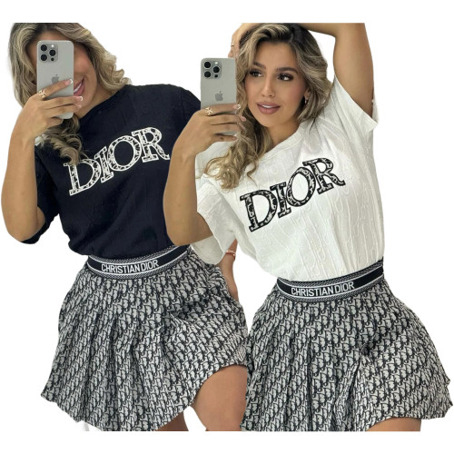 New Embossed + Embroidered Fashion Short Sleeve Skirt Set