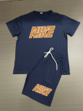 Summer High Quality Cotton Mens Print O Neck Sportswear Shorts Set