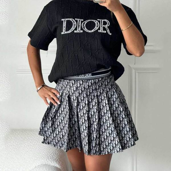 New Embossed + Embroidered Fashion Short Sleeve Skirt Set