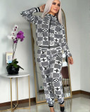 Casual Printed Zipper High Neck Two Piece Pant Set