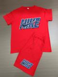 Summer High Quality Cotton Mens Print O Neck Sportswear Shorts Set