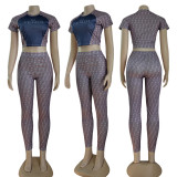 Casual Printed Short Sleeve Trousers Sweatshirts Set