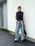 Casual Trousers Leopard Print Wide Leg Pants Splicing High Waist Jeans