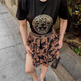 Fashion Hot Stamping Short Sleeves T-shirt Webbing Printed Skirt