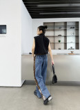 Casual Trousers Leopard Print Wide Leg Pants Splicing High Waist Jeans