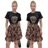 Fashion Hot Stamping Short Sleeves T-shirt Webbing Printed Skirt