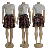 Fashion Hot Stamping Short Sleeves T-shirt Webbing Printed Skirt