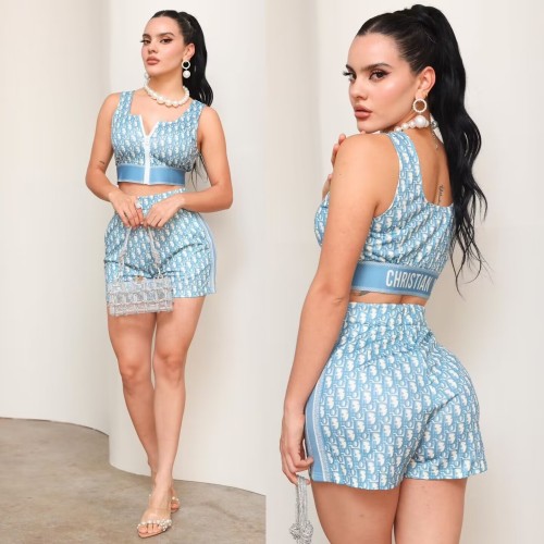 Sexy Printed Sleeveless Crop Vest Shorts Set