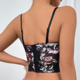 Floral Print Trim Bustier Bra Corset Crop Cami Top