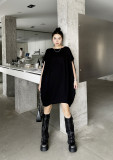 Solid Color Asymmetric Irregular Retro Bat Sleeve Loose Dress