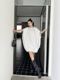 Solid Color Asymmetric Irregular Retro Bat Sleeve Loose Dress