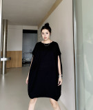 Solid Color Asymmetric Irregular Retro Bat Sleeve Loose Dress