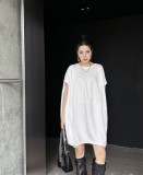 Solid Color Asymmetric Irregular Retro Bat Sleeve Loose Dress