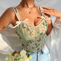 Bow Tie Floral Sexy Body Shaper Straps Printed Vest Corset Bow Tie Floral Sexy Body Shaper Straps Printed Vest Corset