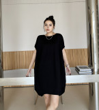 Solid Color Asymmetric Irregular Retro Bat Sleeve Loose Dress