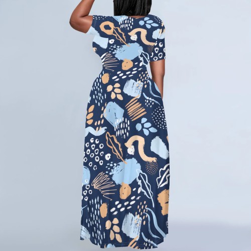1 Piece Custom Casual Print Short Sleeve Plus Size Maxi Dresses