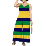 1 Piece Custom Casual Striped V-neck Print Sleeveless Jumpsuits