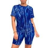 1 Piece Custom Casual Print Short Sleeve Short Set