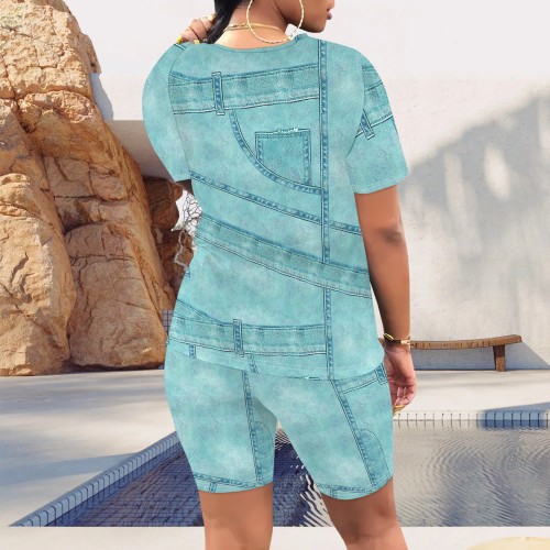 1 Piece Custom Casual Print Short Sleeve Short Set