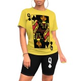 1 Piece Custom Casual Poker Print Short Sleeve Short Set