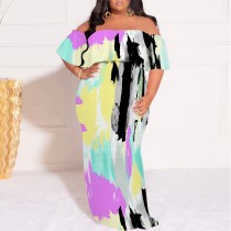 1 Piece Custom Casual Print Off Shoulder Plus Size Maxi Dress 1 Piece Custom Casual Print Off Shoulder Plus Size Maxi Dress
