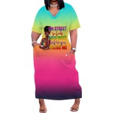 1 Piece Custom Casual Print V Neck Plus Size Maxi Dress
