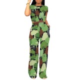 1 Piece Custom Casual Print Short Sleeve Pant Set