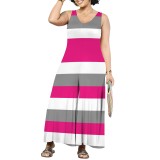 1 Piece Custom Casual Striped V-neck Print Sleeveless Jumpsuits
